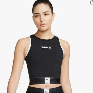 Nike Pro Dri-FIT Women's Graphic Crop Tank Top NWT black logo band small perfect